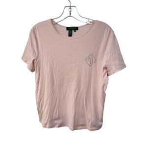 Ralph Lauren Rhinestone Logo Top M Pastel Pink Short Sleeve T-Shirt Women Medium